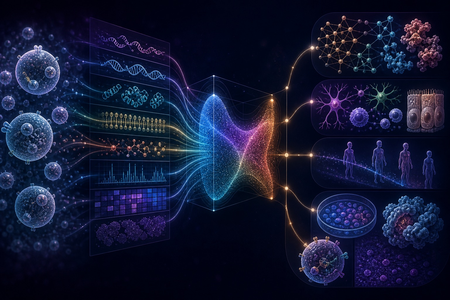 Extracellular vesicle multi-omics converging on an interpretable evidence model and biological validation paths.